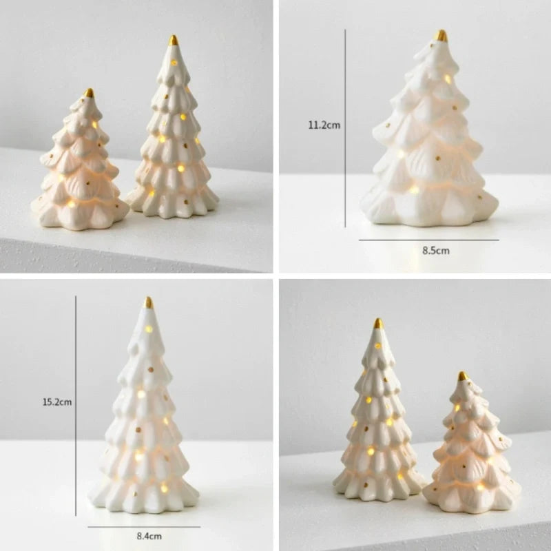 Light-Up Ceramic Village Christmas Decor | 12-Piece Set with Houses, Trees & Snowmen | Perforated Ceramic, Battery-Powered Glow