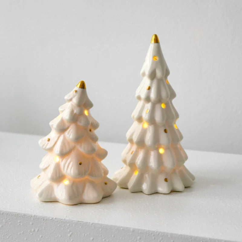 Light-Up Ceramic Village Christmas Decor | 12-Piece Set with Houses, Trees & Snowmen | Perforated Ceramic, Battery-Powered Glow
