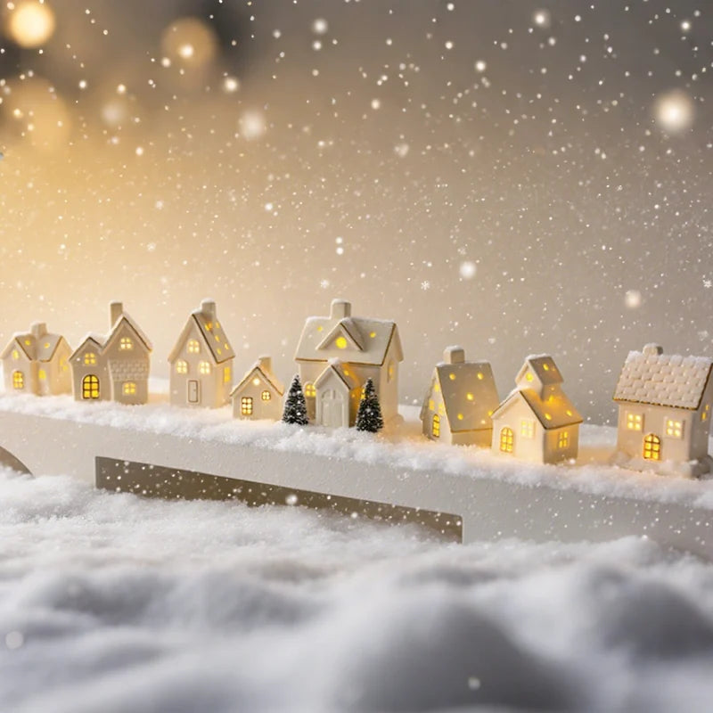 Light-Up Ceramic Village Christmas Decor | 12-Piece Set with Houses, Trees & Snowmen | Perforated Ceramic, Battery-Powered Glow