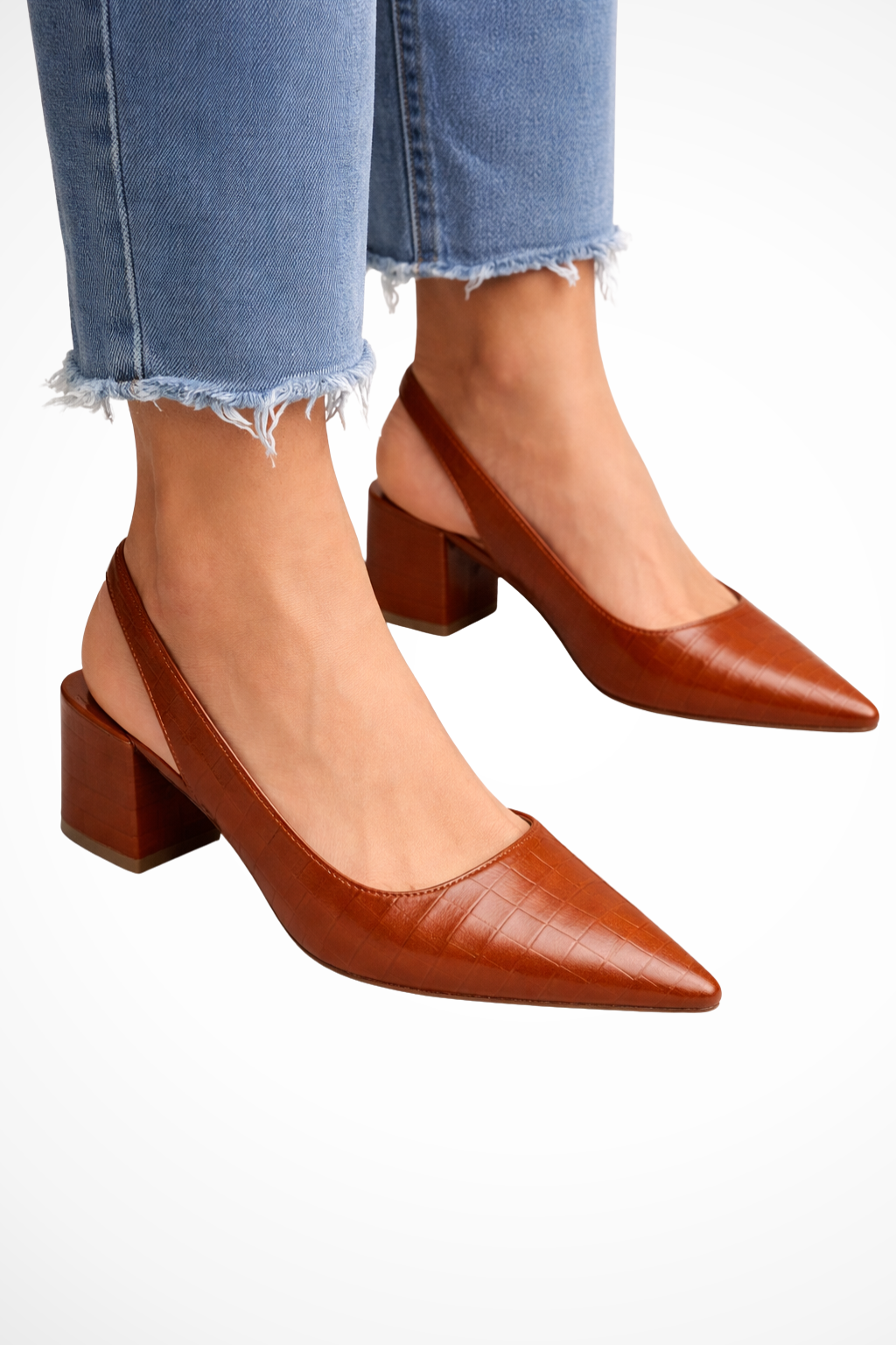 Lila | Women's Slingback Pumps - Textured Low Block Heel Design