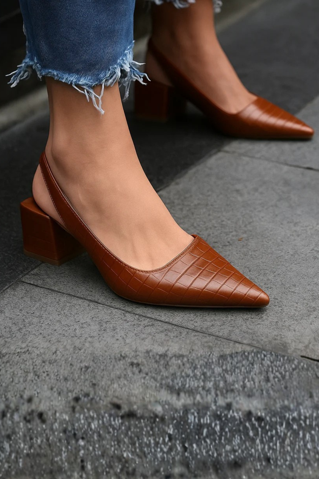 Lila | Women's Slingback Pumps - Textured Low Block Heel Design