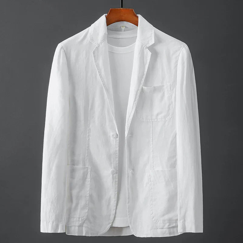 Linen Blazer – Single-Breasted Notch Lapel Three-Pocket Design