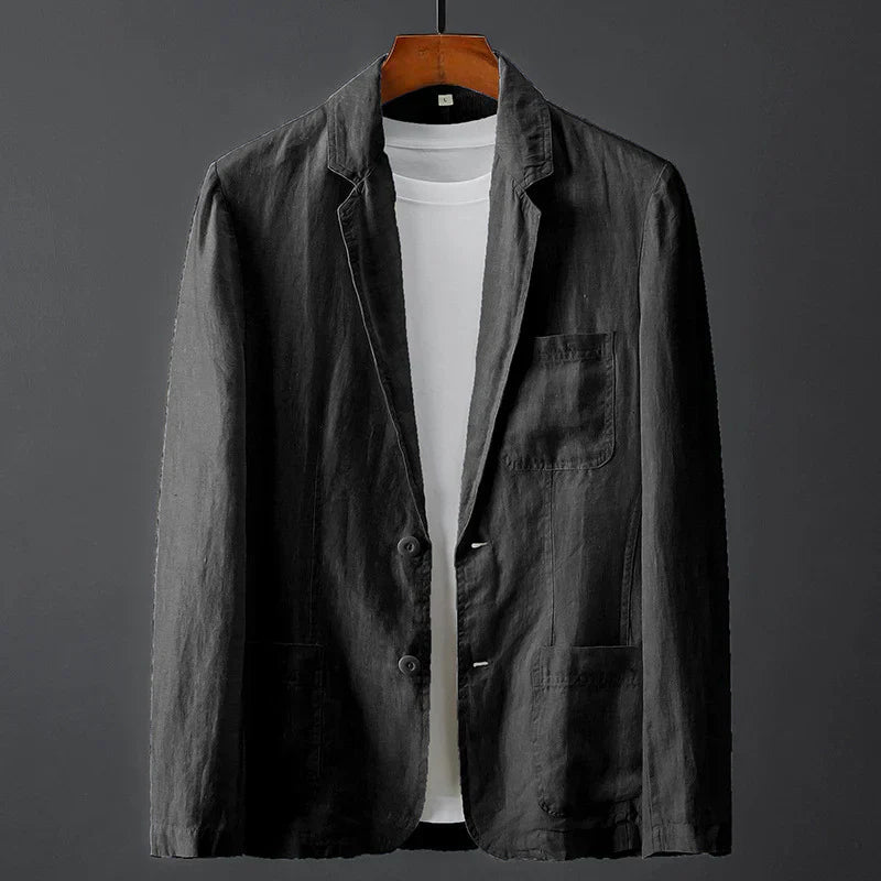 Linen Blazer – Single-Breasted Notch Lapel Three-Pocket Design