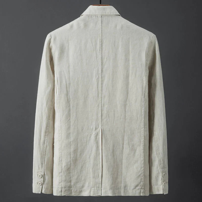 Linen Blazer – Single-Breasted Notch Lapel Three-Pocket Design