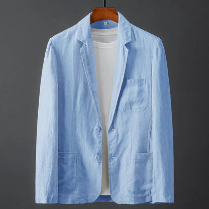 Linen Blazer – Single-Breasted Notch Lapel Three-Pocket Design