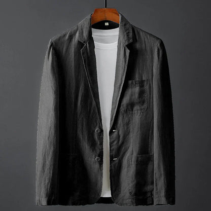 Linen Blazer – Single-Breasted Notch Lapel Three-Pocket Design