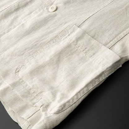 Linen Blazer – Single-Breasted Notch Lapel Three-Pocket Design