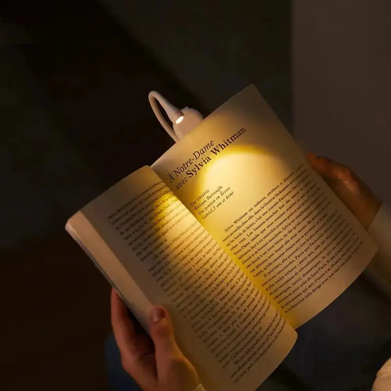 Book Clip Reading Light with Flexible Neck | USB Rechargeable, Glare-Free LED | Black or White, Spring-Loaded Clip 2