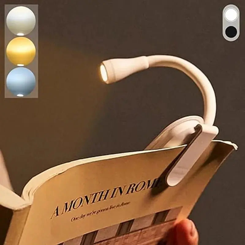 Book Clip Reading Light with Flexible Neck | USB Rechargeable, Glare-Free LED | Black or White, Spring-Loaded Clip 6