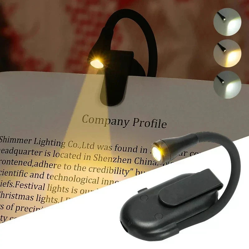 Book Clip Reading Light with Flexible Neck | USB Rechargeable, Glare-Free LED | Black or White, Spring-Loaded Clip 1