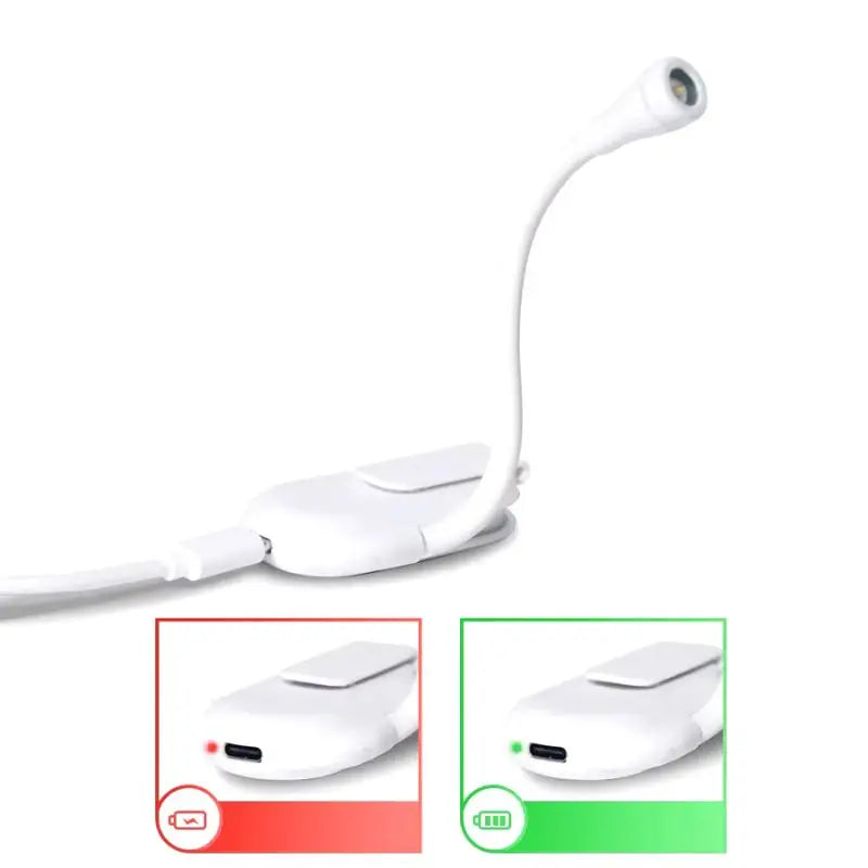 Book Clip Reading Light with Flexible Neck | USB Rechargeable, Glare-Free LED | Black or White, Spring-Loaded Clip 4