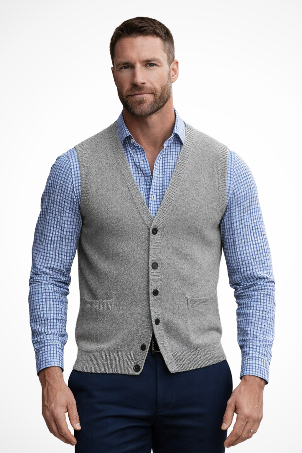 Logan | Men's Vest - V Neck Knit Waistcoat With Button Front Closure 2