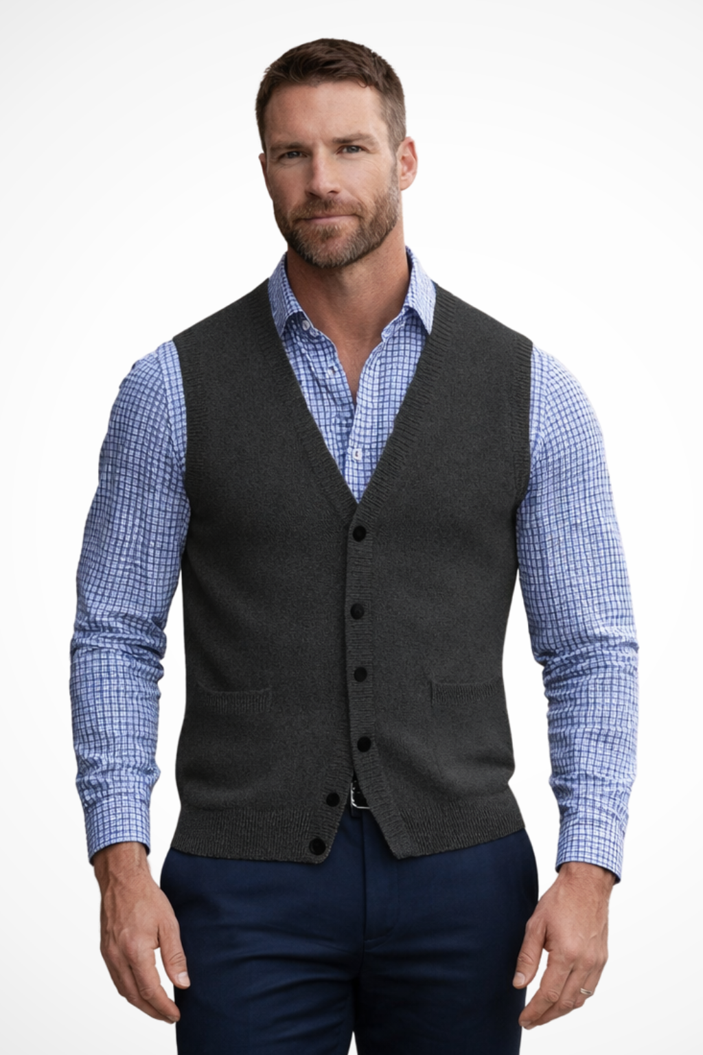 Logan | Men's Vest - V Neck Knit Waistcoat With Button Front Closure 4