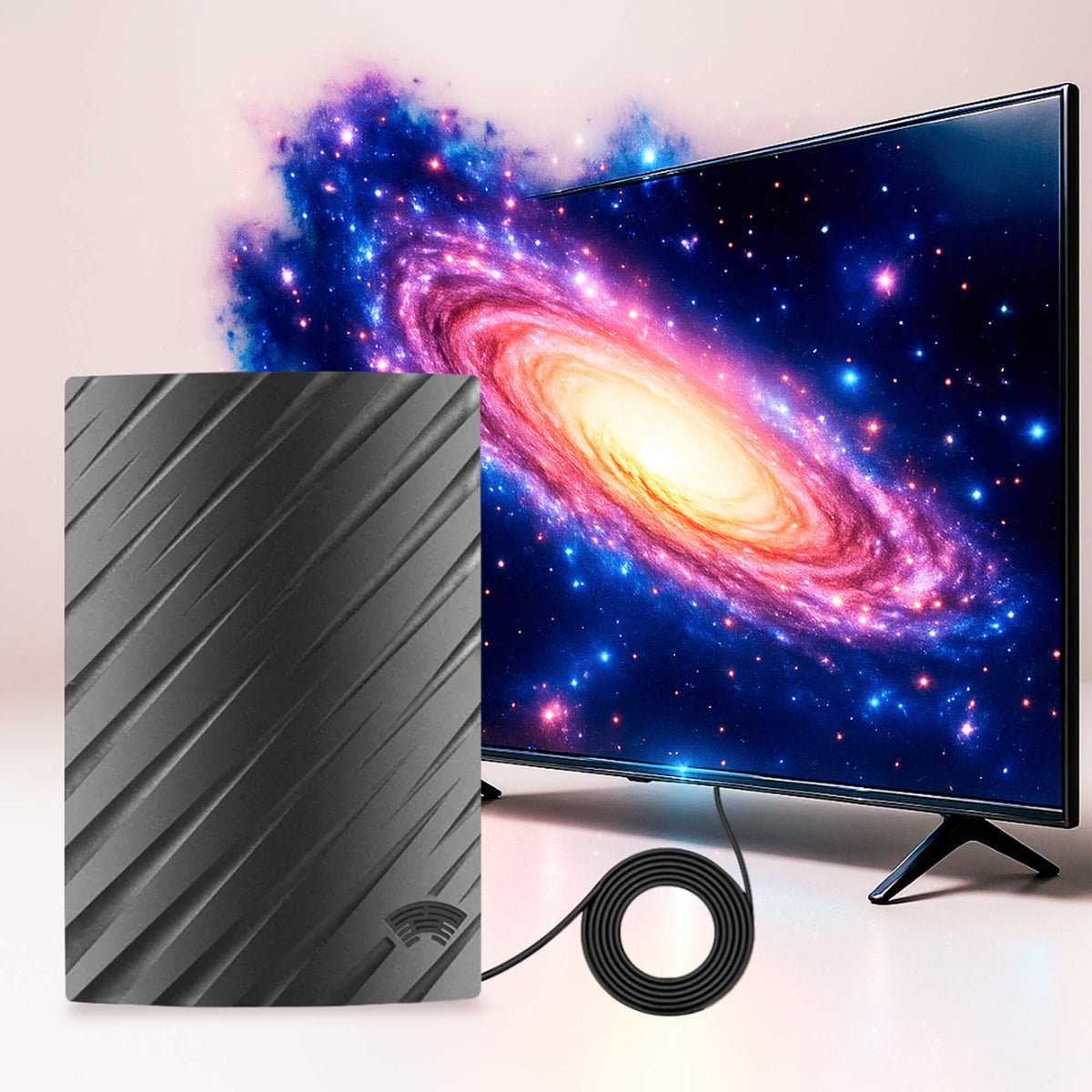 Amplified Indoor TV Antenna | 600-Mile Range, 39 dBi Gain, 75 Ω Impedance | HD & 4K Reception, 5 m Coaxial Cable Included 1