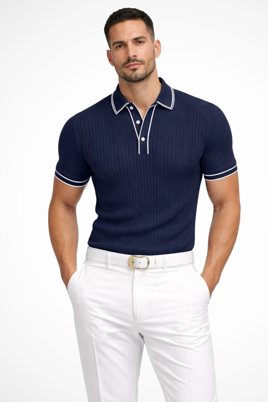 Lorcan | Men's Polo Shirt - Ribbed Knit with Contrast Collar Design 0