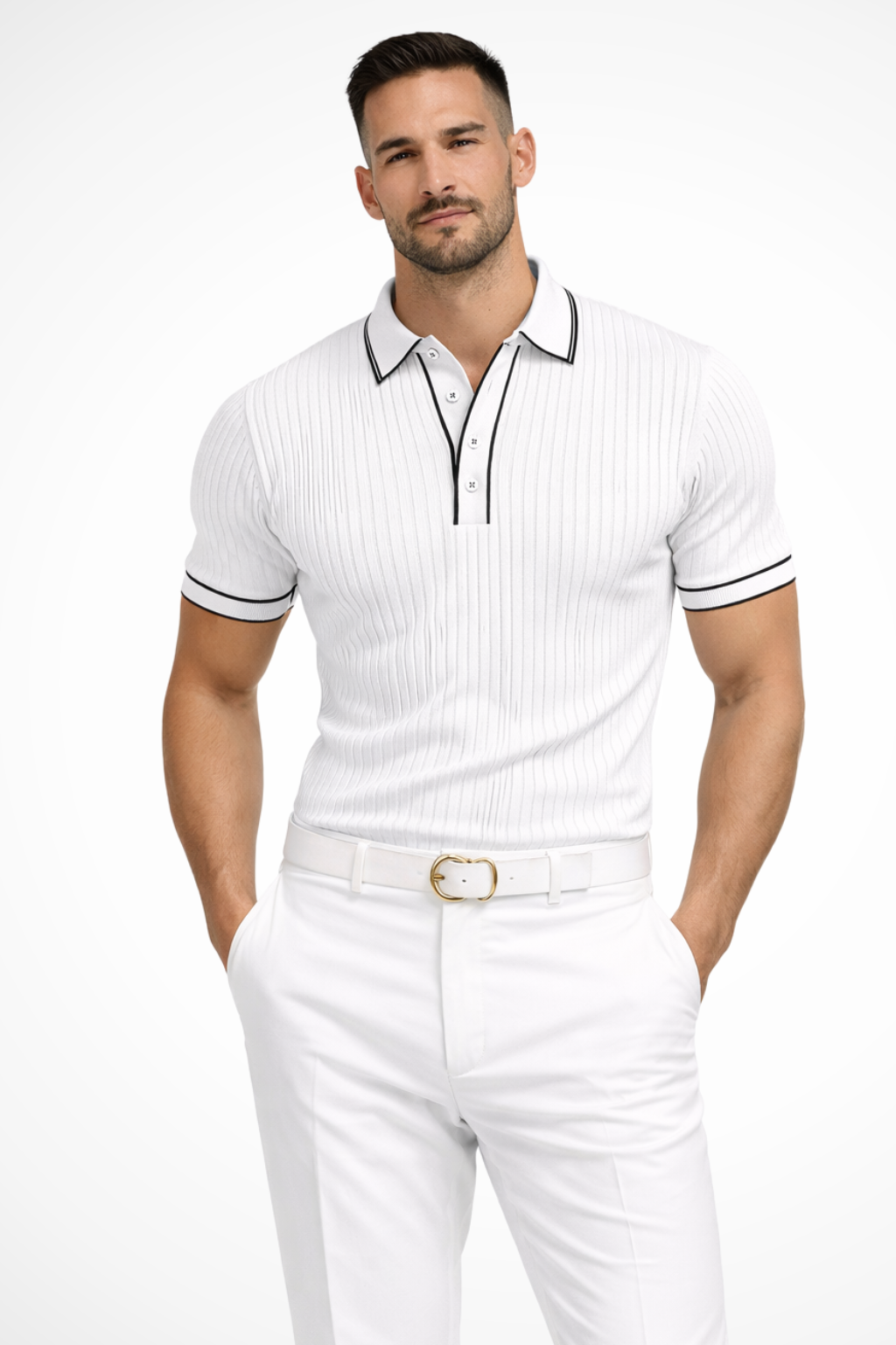 Lorcan | Men's Polo Shirt - Ribbed Knit with Contrast Collar Design 4