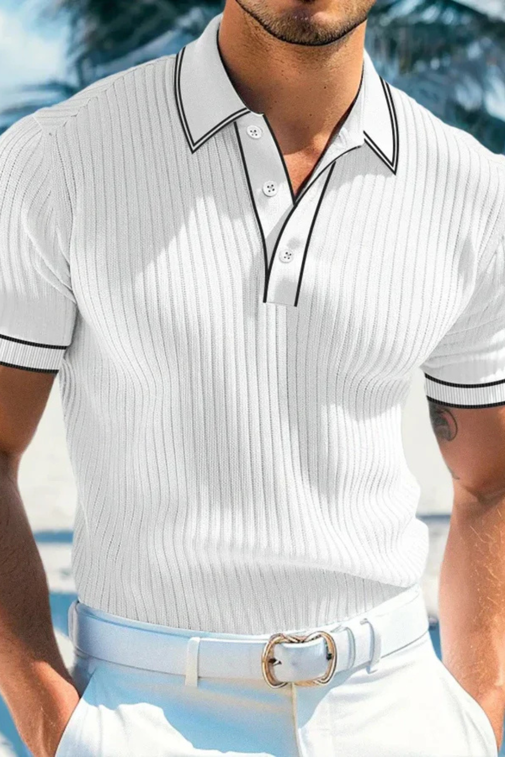 Lorcan | Men's Polo Shirt - Ribbed Knit with Contrast Collar Design 5