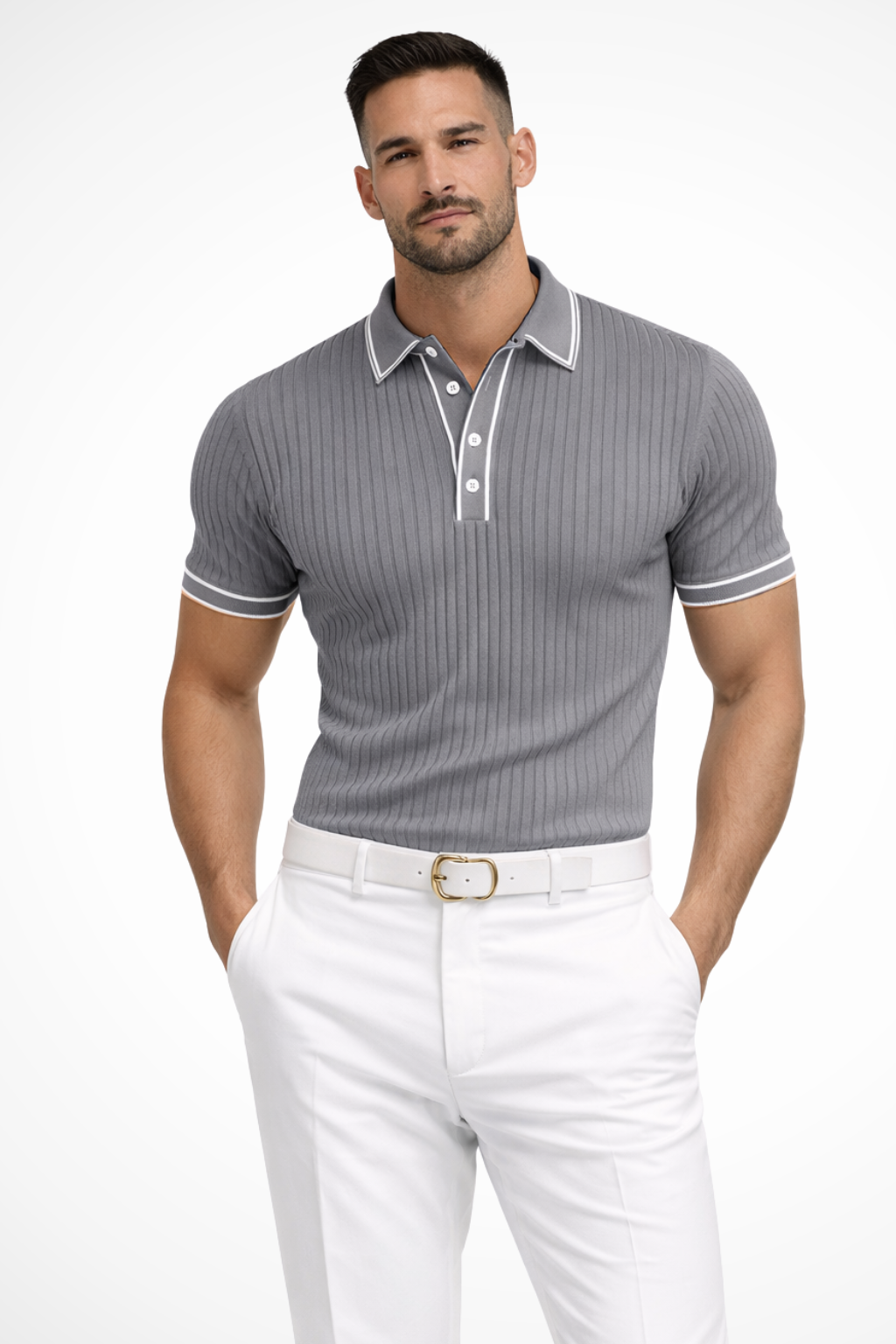 Lorcan | Men's Polo Shirt - Ribbed Knit with Contrast Collar Design 6