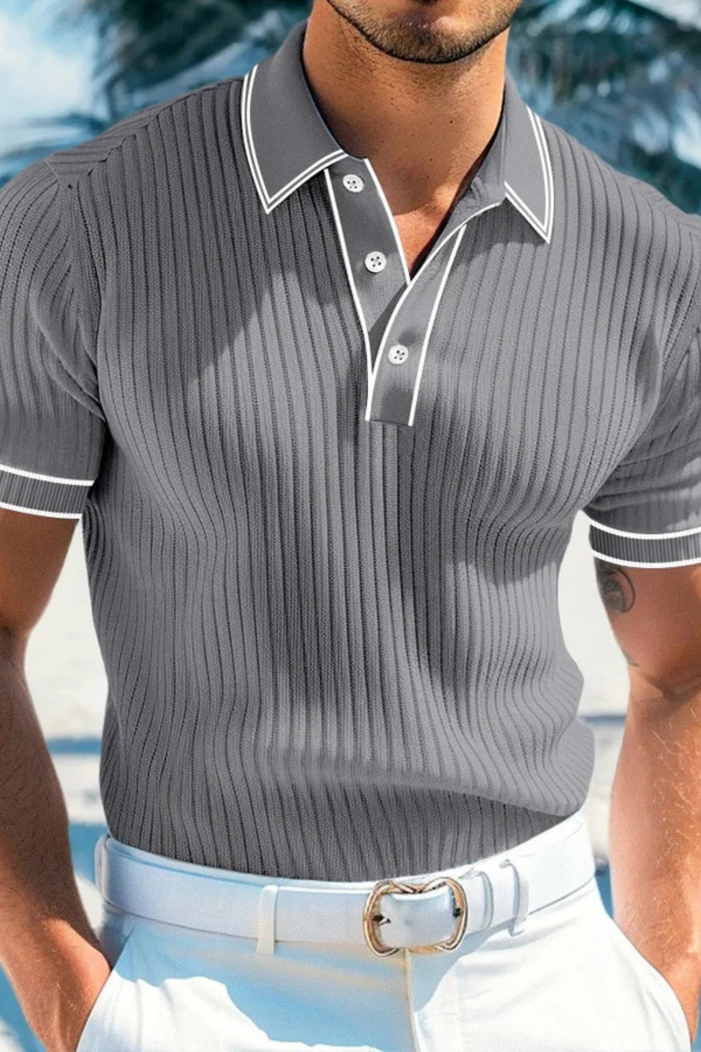 Lorcan | Men's Polo Shirt - Ribbed Knit with Contrast Collar Design 7