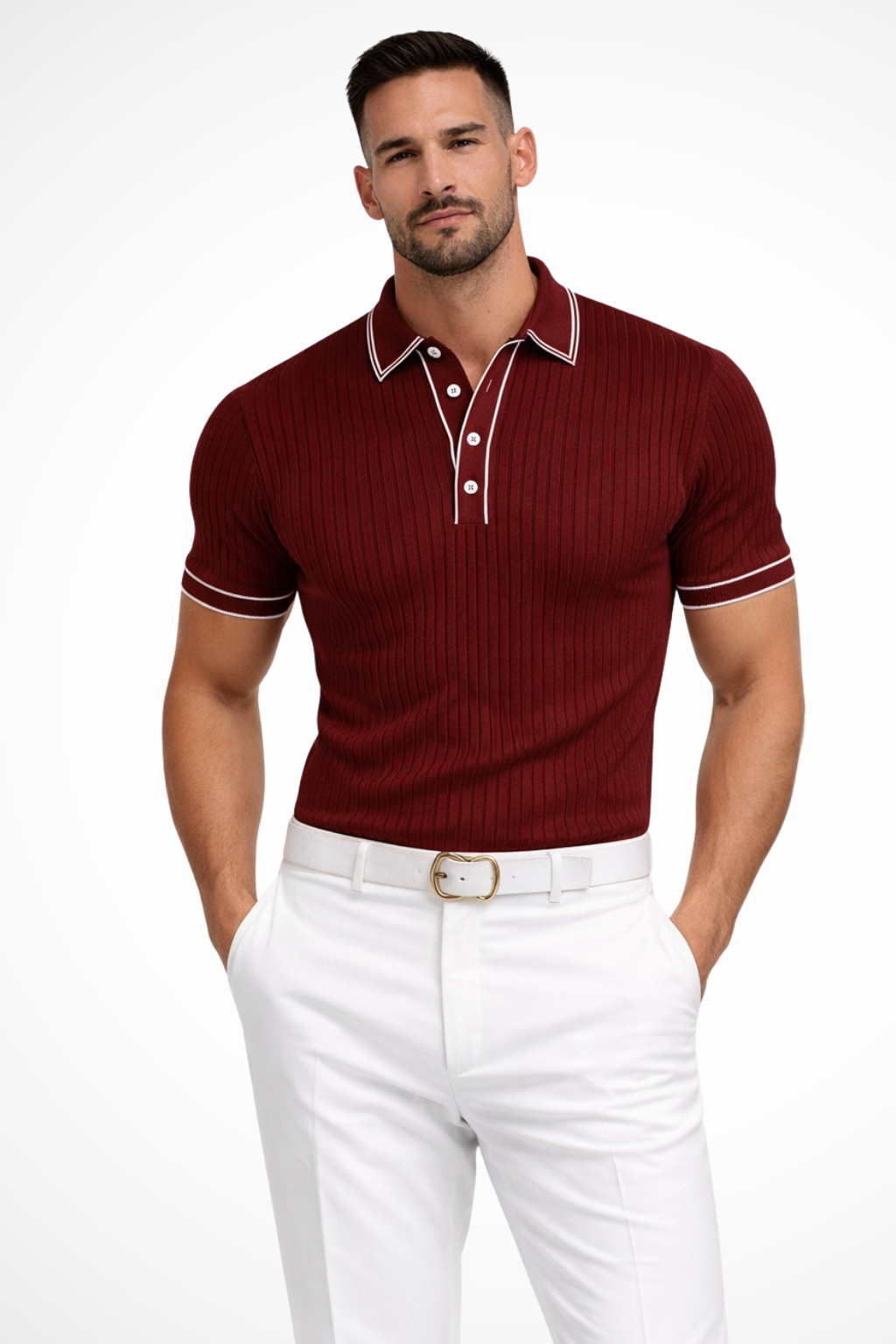 Lorcan | Men's Polo Shirt - Ribbed Knit with Contrast Collar Design 8