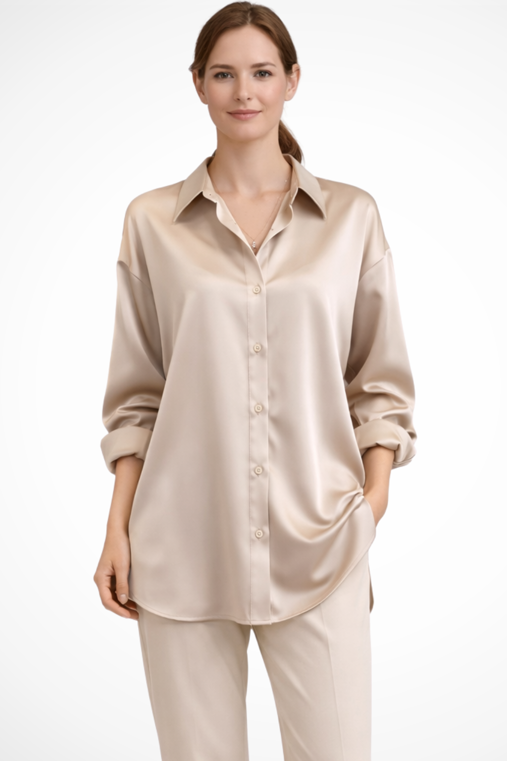 Lorina | Women's Blouse - Relaxed Fit Long Sleeve Button Down 1