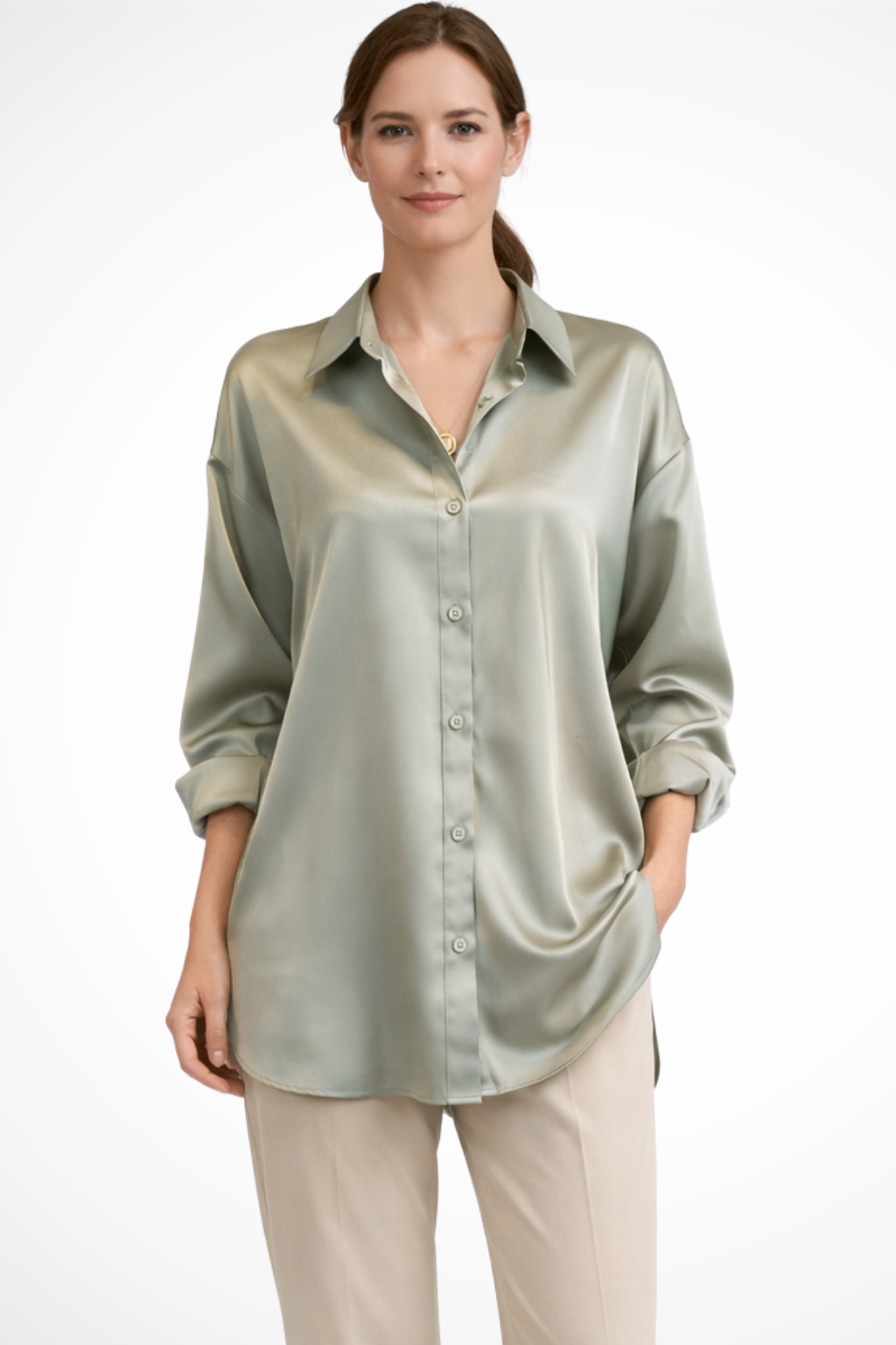 Lorina | Women's Blouse - Relaxed Fit Long Sleeve Button Down 2