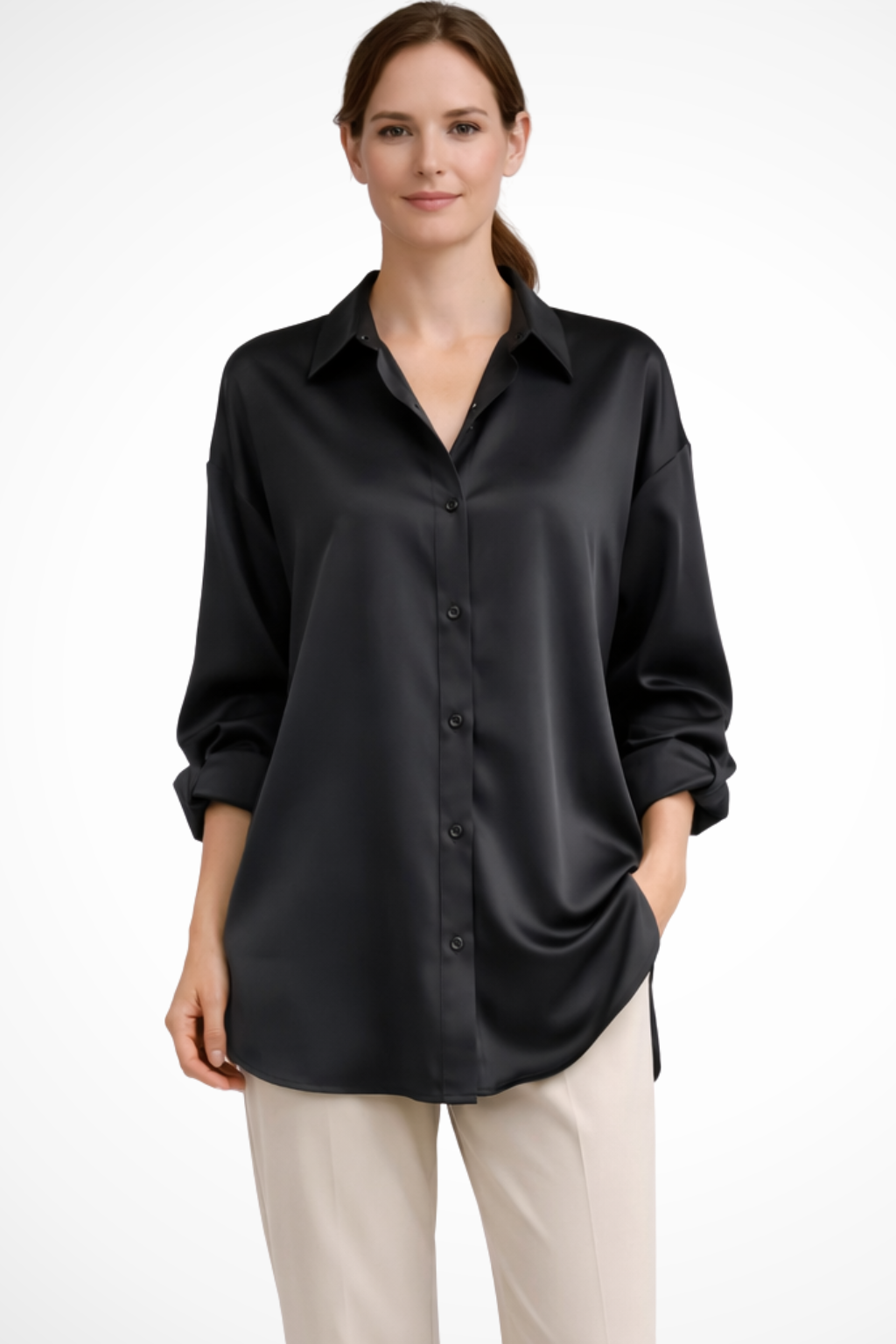 Lorina | Women's Blouse - Relaxed Fit Long Sleeve Button Down 3