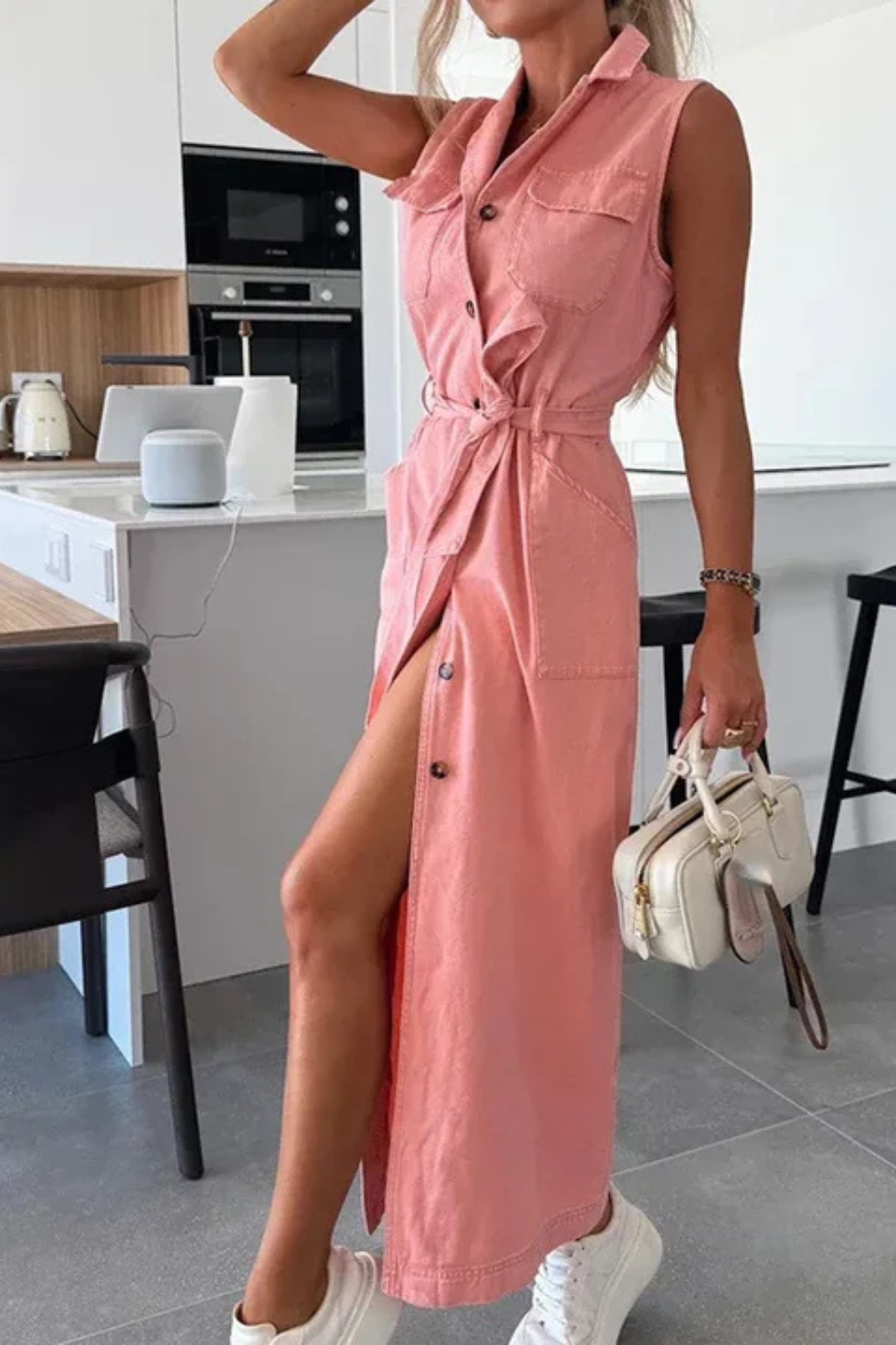 Lottie | Women's Maxi Dress – Sleeveless Denim With Adjustable Belt 5