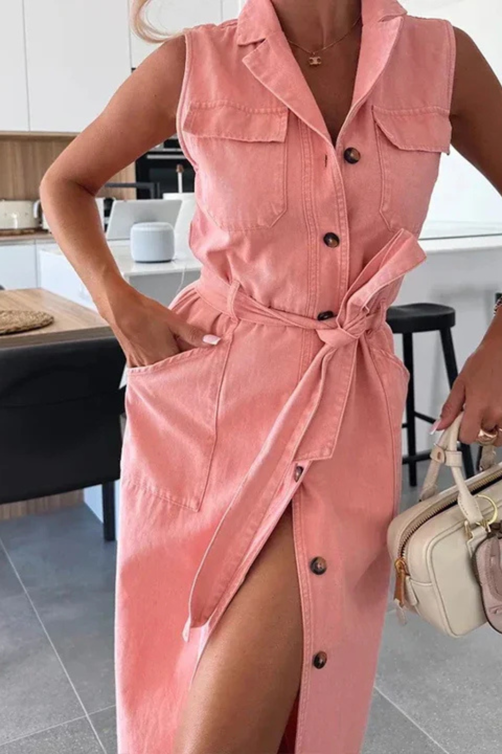 Lottie | Women's Maxi Dress – Sleeveless Denim With Adjustable Belt 6