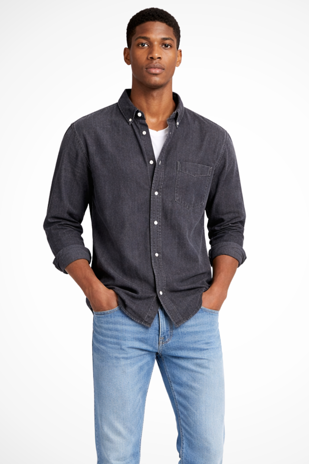 Lucas | Men's Shirt - Casual Button Down Denim in Light Wash 0