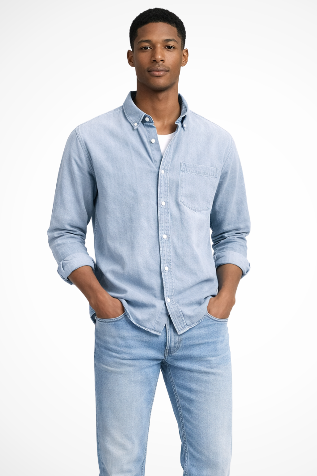 Lucas | Men's Shirt - Casual Button Down Denim in Light Wash 2