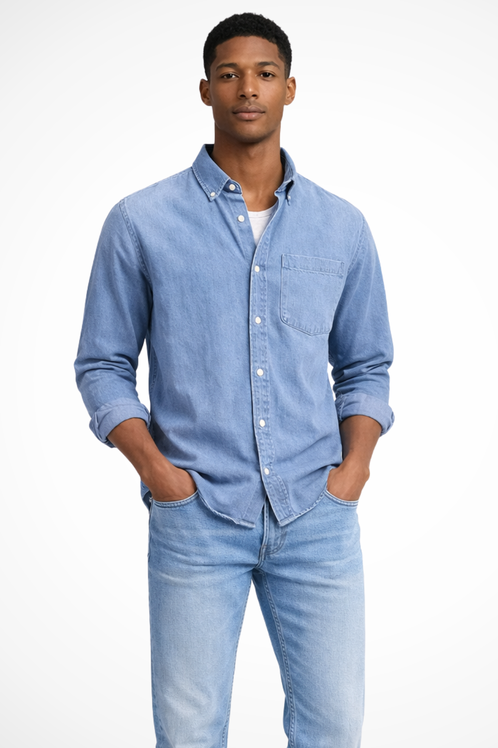 Lucas | Men's Shirt - Casual Button Down Denim in Light Wash 7