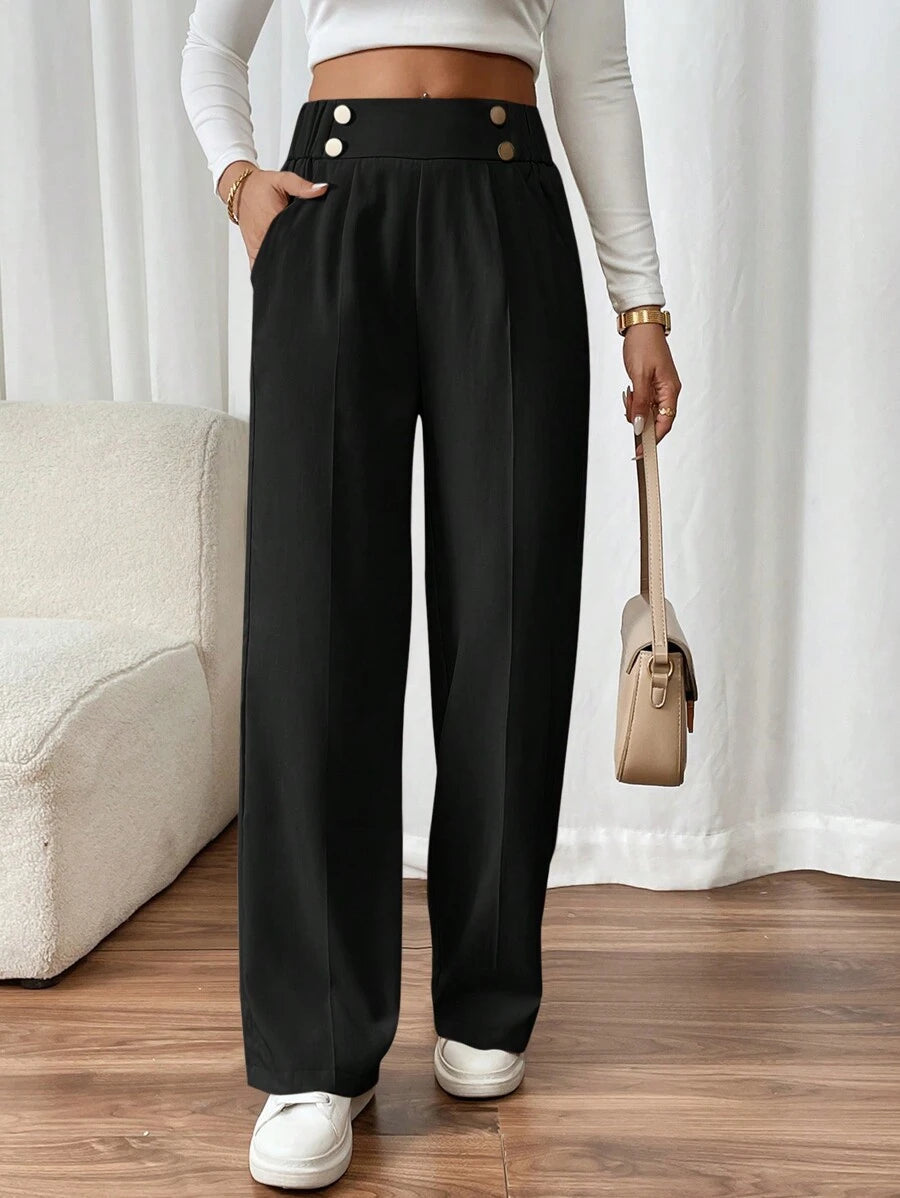 Lucy | High-Waist Straight Leg Trousers – Double Buckle Detail 0