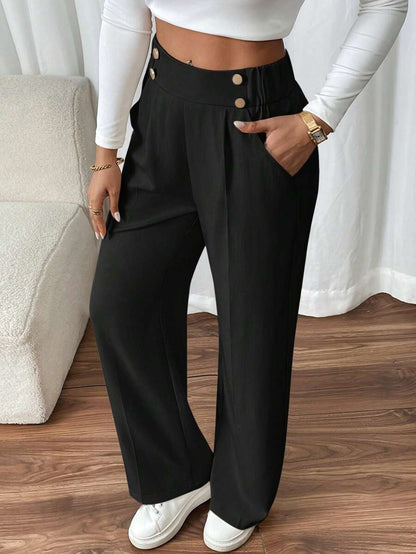 Lucy | High-Waist Straight Leg Trousers – Double Buckle Detail 1