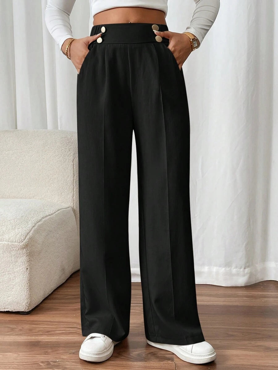 Lucy | High-Waist Straight Leg Trousers – Double Buckle Detail 4