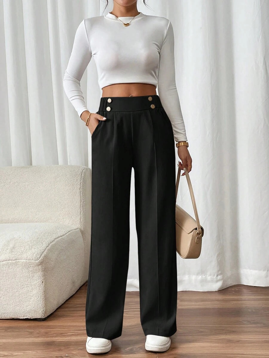 Lucy | High-Waist Straight Leg Trousers – Double Buckle Detail 5