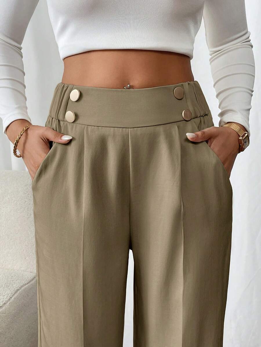 Lucy | High-Waist Straight Leg Trousers – Double Buckle Detail 8