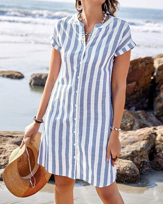 Lucy | Women's Striped Shirt Dress – Lightweight Cotton Blend 0