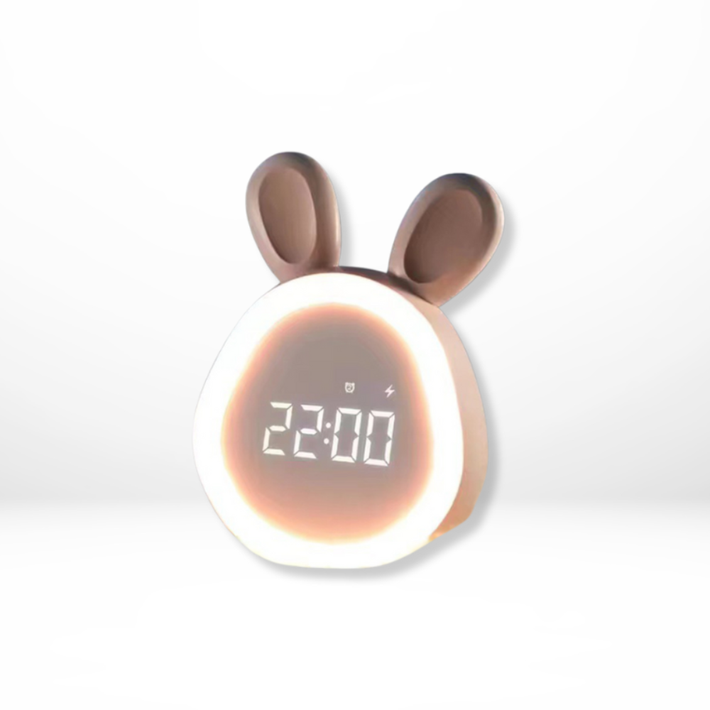 Children's Alarm Clock Bunny Night Light | Quiet Operation, Colour-Changing LED | USB Rechargeable, Pink or White 3