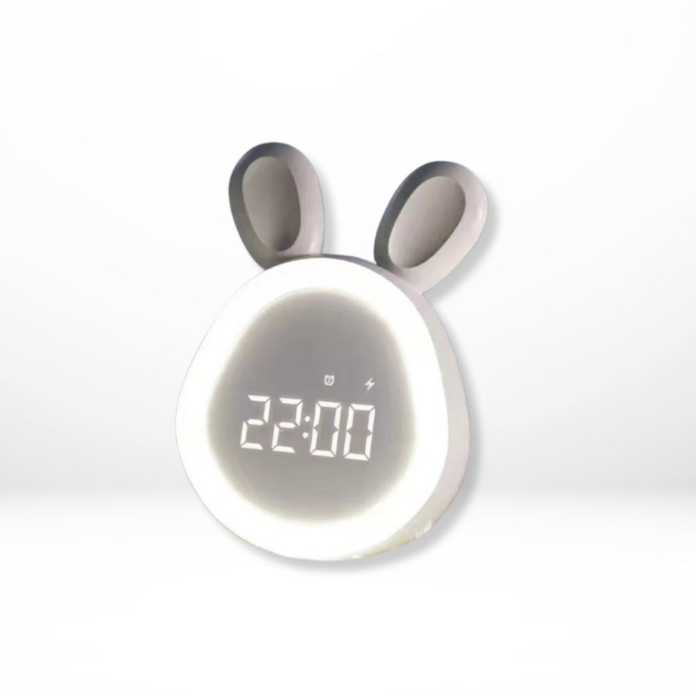 Children's Alarm Clock Bunny Night Light | Quiet Operation, Colour-Changing LED | USB Rechargeable, Pink or White 4