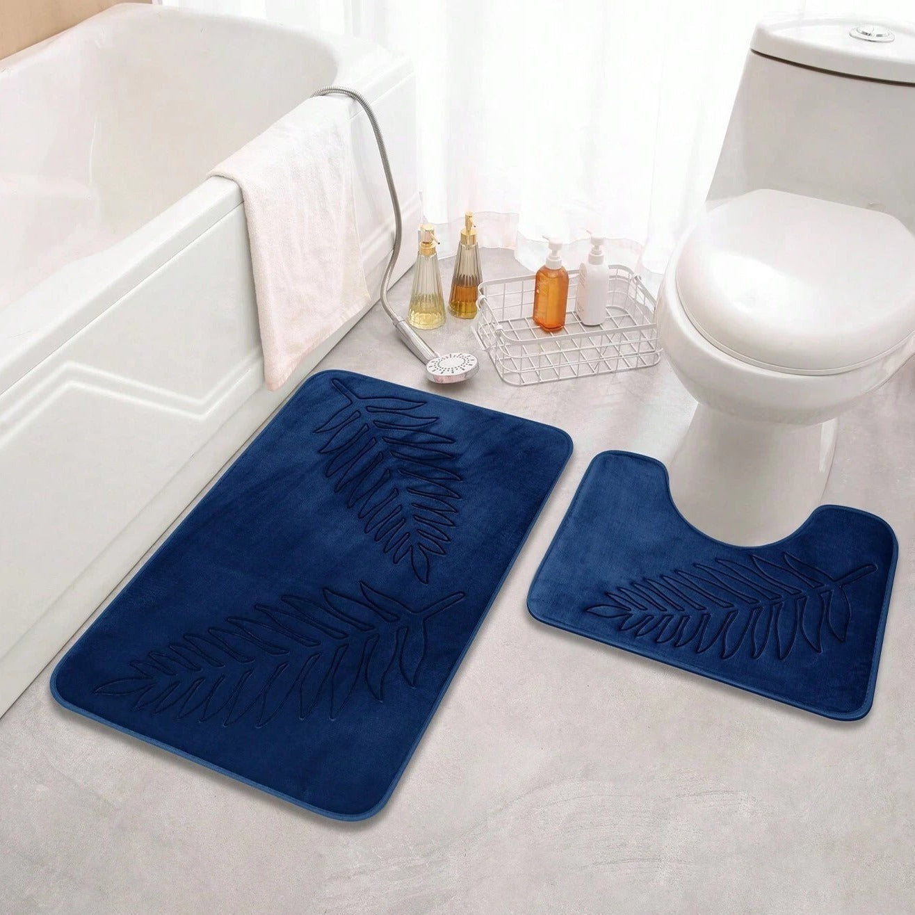 LushLeaf | Non-Slip Bath Mat Set – Memory Foam & Velvet Surface