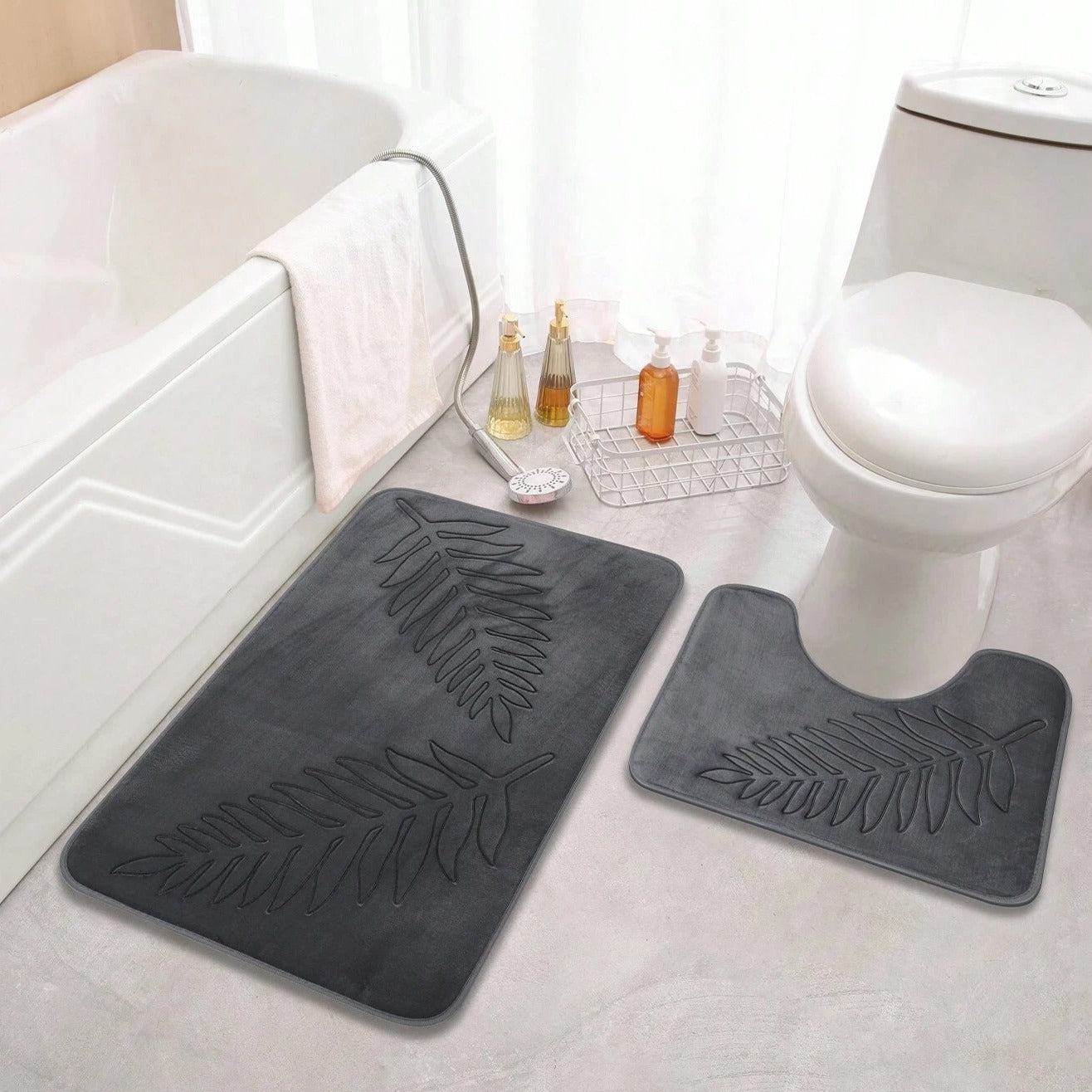 LushLeaf | Non-Slip Bath Mat Set – Memory Foam & Velvet Surface