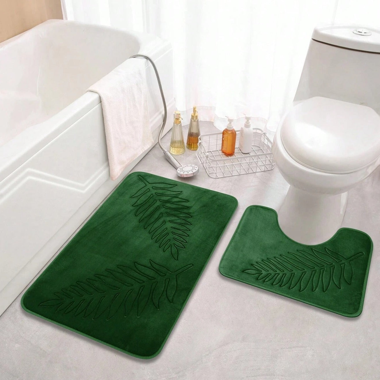 LushLeaf | Non-Slip Bath Mat Set – Memory Foam & Velvet Surface