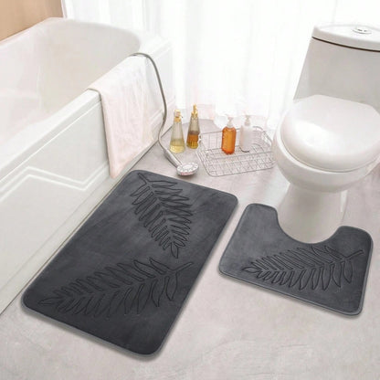 Lush Leaf | Non-Slip Bath Mat Set – Memory Foam & Velvet Surface 3