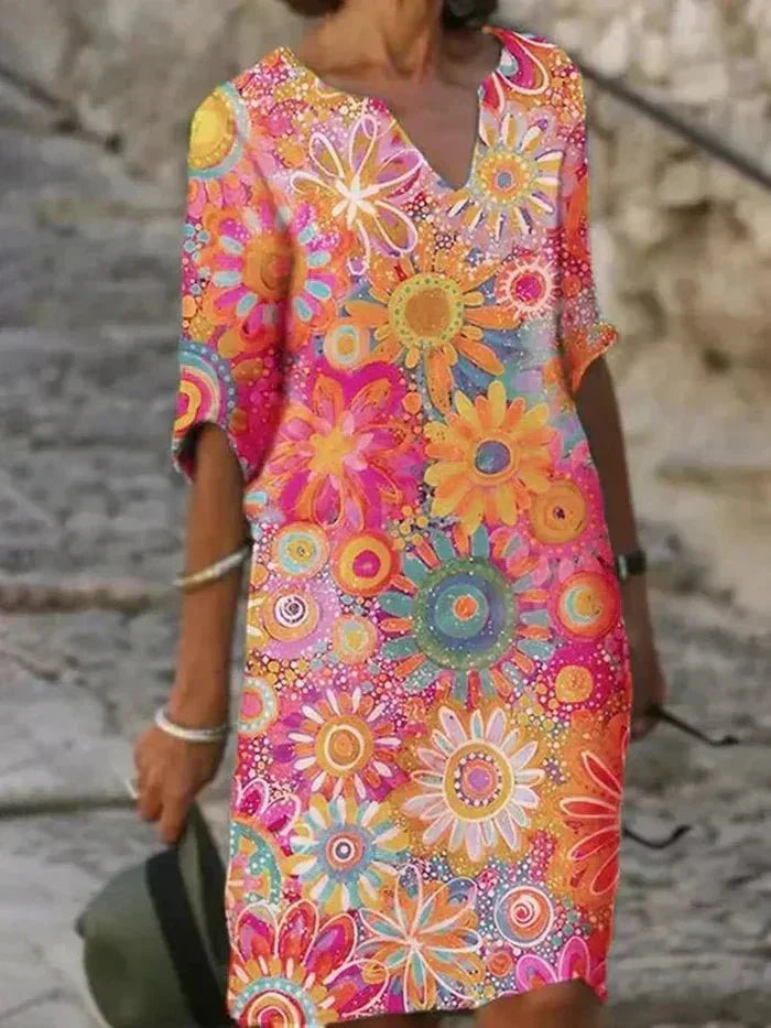 Floral Midi Dress | Women's Summer Dress with V-Neck Design - Lightweight & Flowy for Effortless Style 3