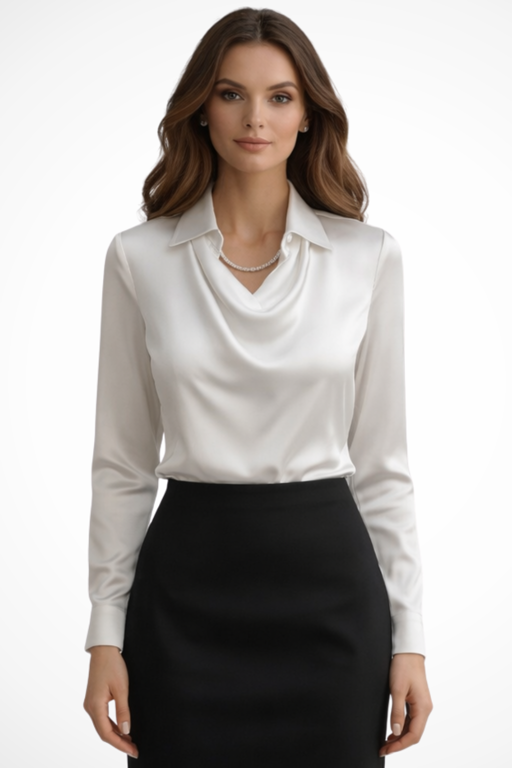 Lyra | Women's Satin Long Sleeve Blouse – Draped Neck Design 0