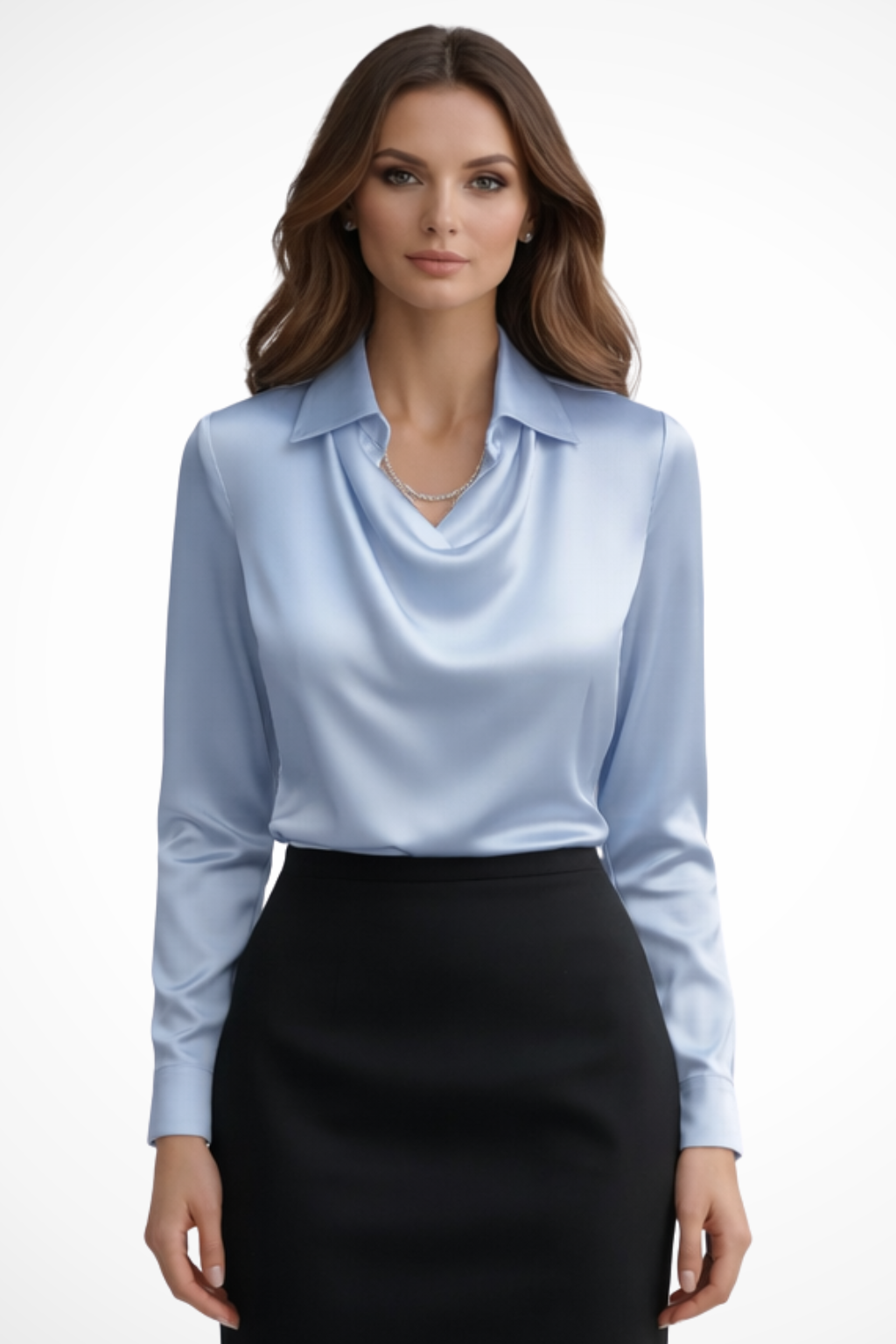 Lyra | Women's Satin Long Sleeve Blouse – Draped Neck Design 5