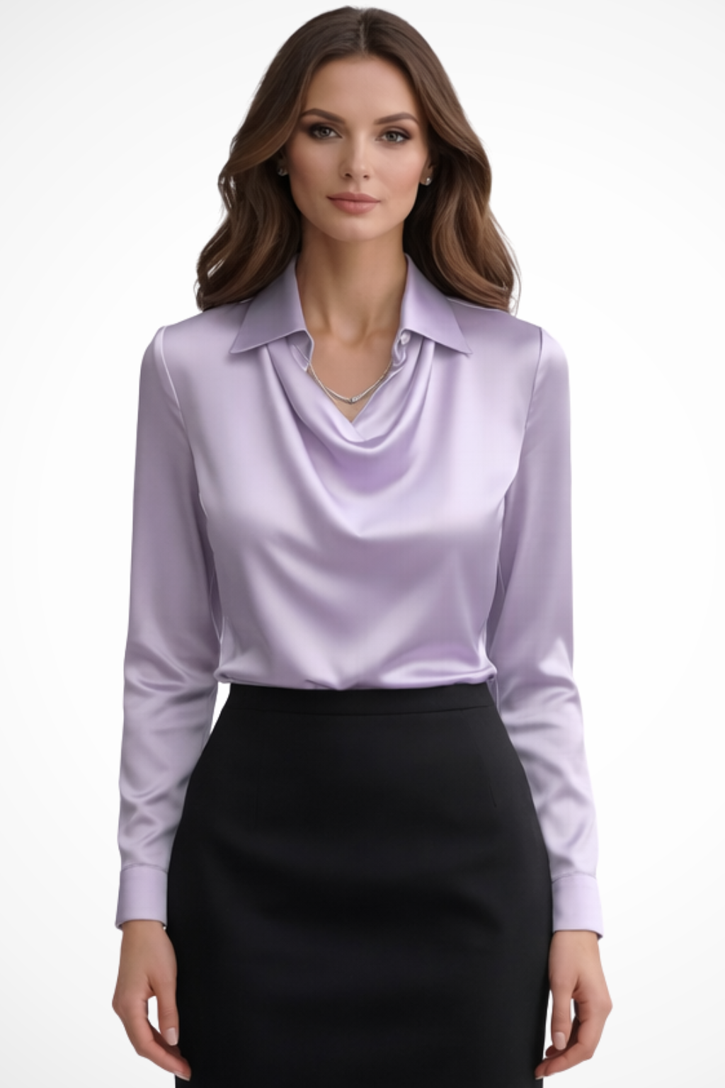 Lyra | Women's Satin Long Sleeve Blouse – Draped Neck Design 6
