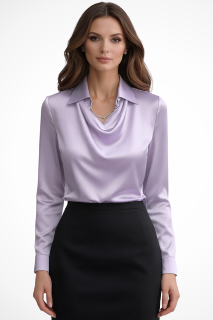 Lyra | Women's Satin Long Sleeve Blouse – Draped Neck Design 6