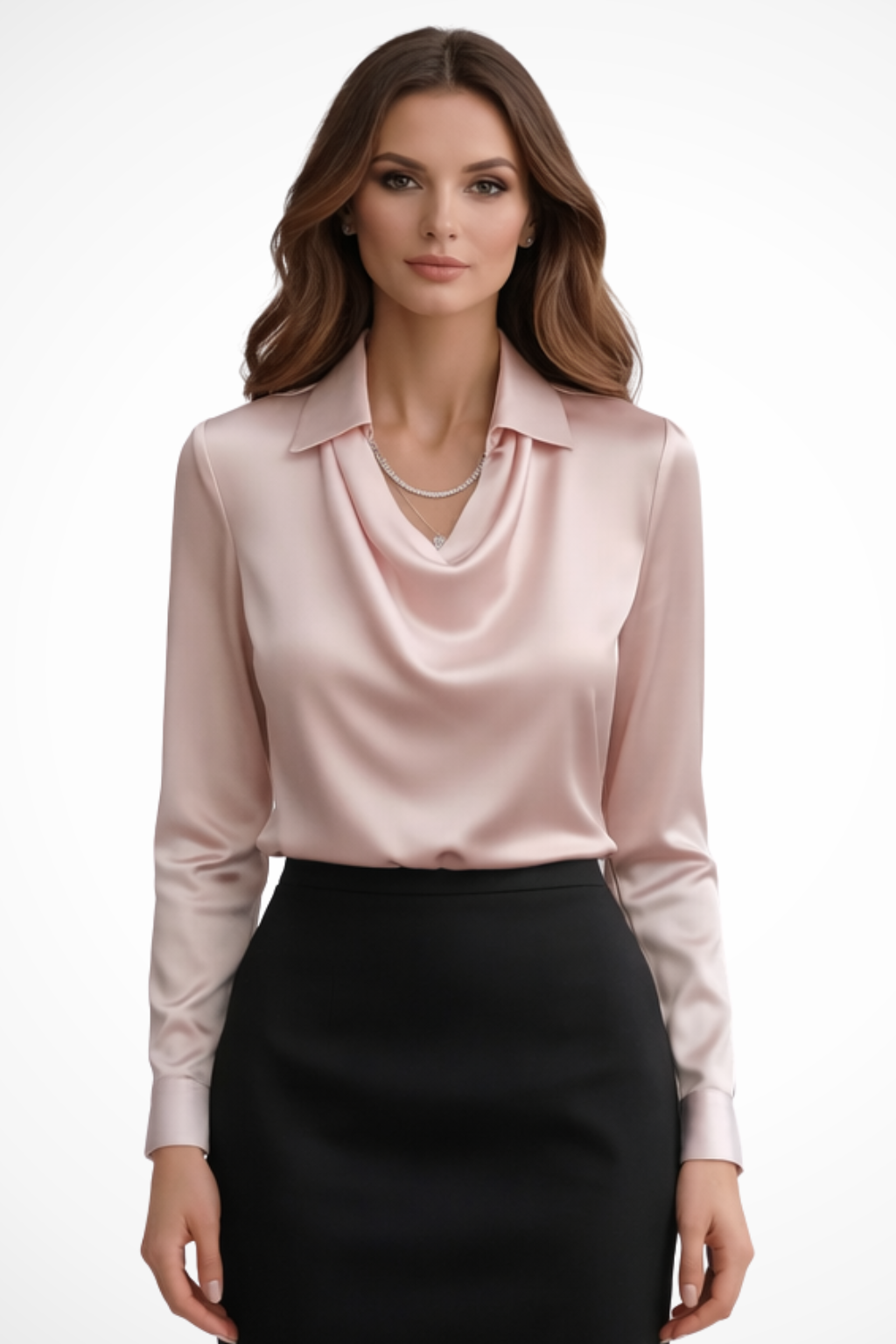 Lyra | Women's Satin Long Sleeve Blouse – Draped Neck Design 8